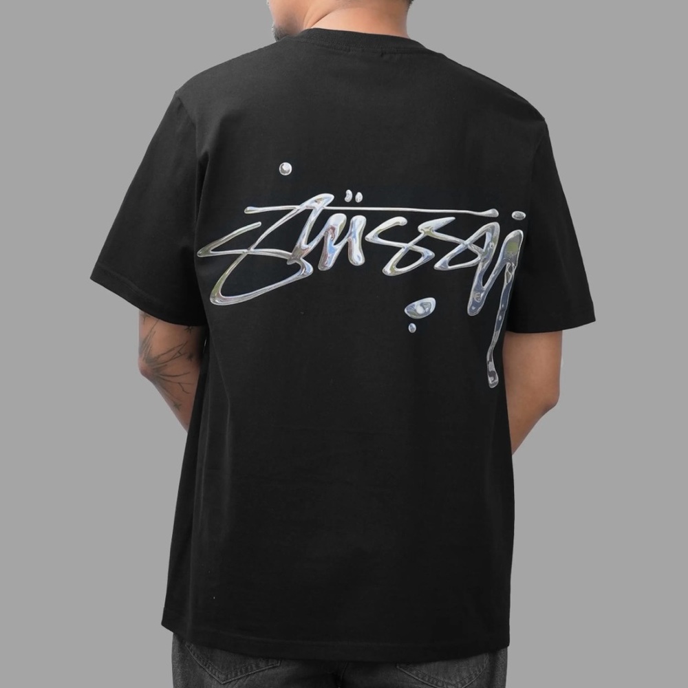 Stussy Mercury Liquid Chrome Logo Black Size XL